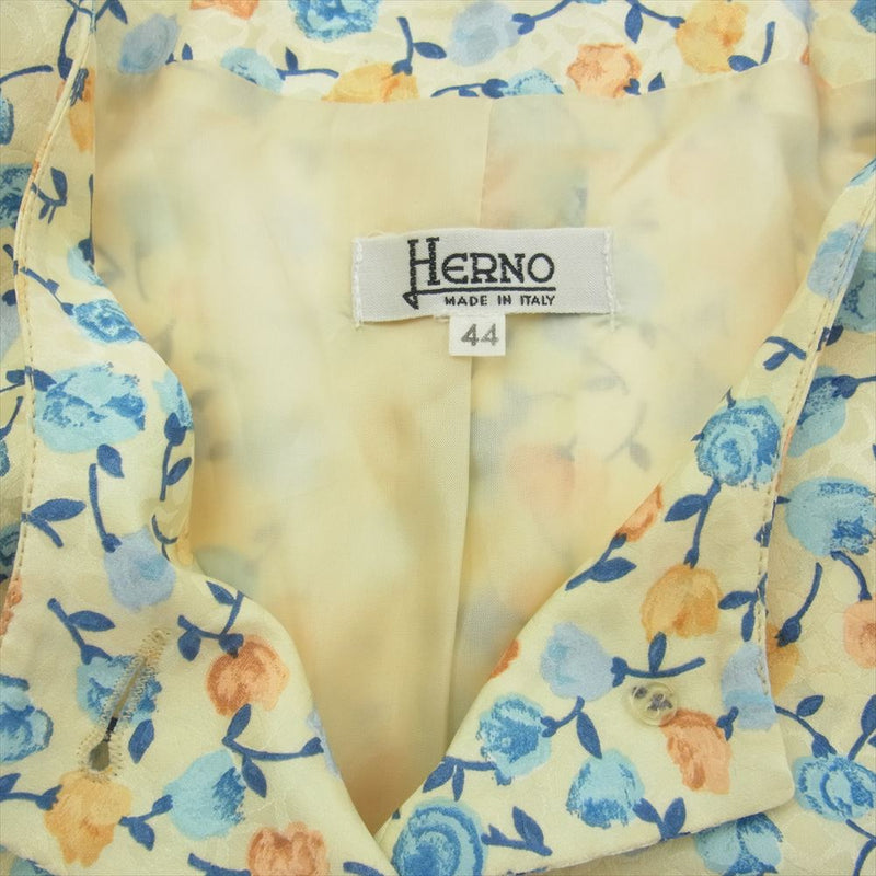 Herno ヘルノ フラワー総柄 花柄 シルク ノーカラージャケット スカート セットアップ 44【中古】