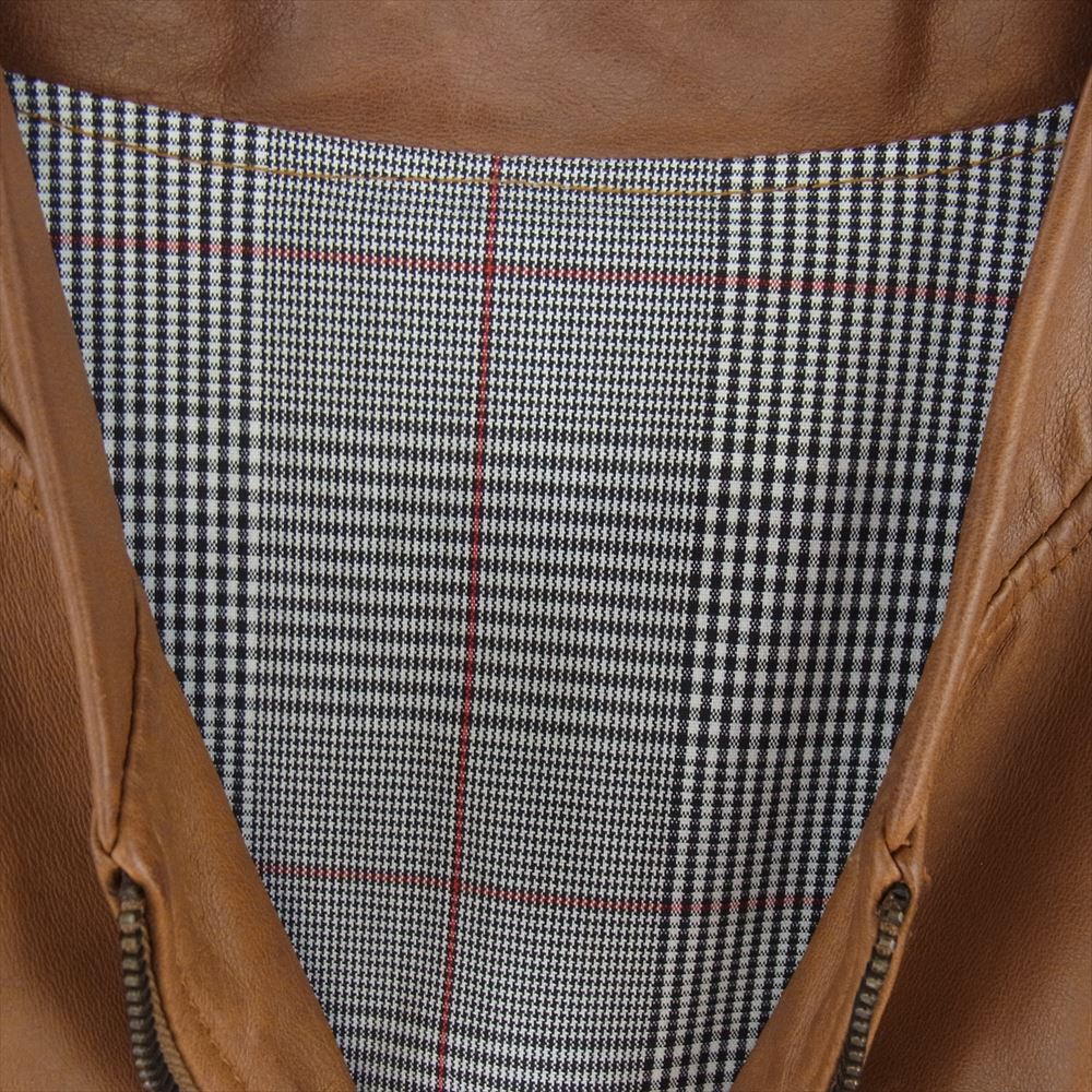 ミラノ イタリア製 裏地チェック ジップアップ ラム レザー ジャケット ブルゾン ライトブラウン系 50【中古】