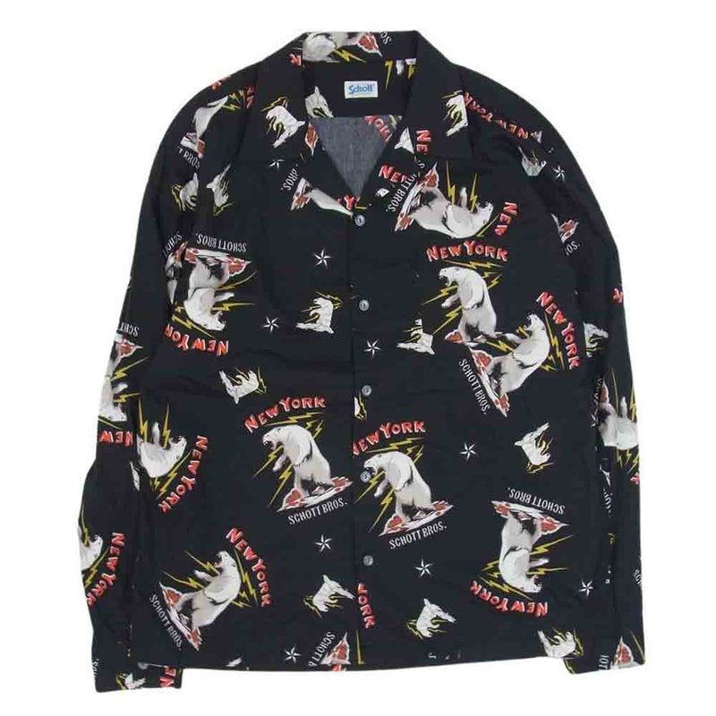 schott ショット 3115069 LS HAWAIIAN SHIRT POLAR BEAR 長袖 ハワイアン シャツ ポーラーベアー ブラック系 XL【中古】