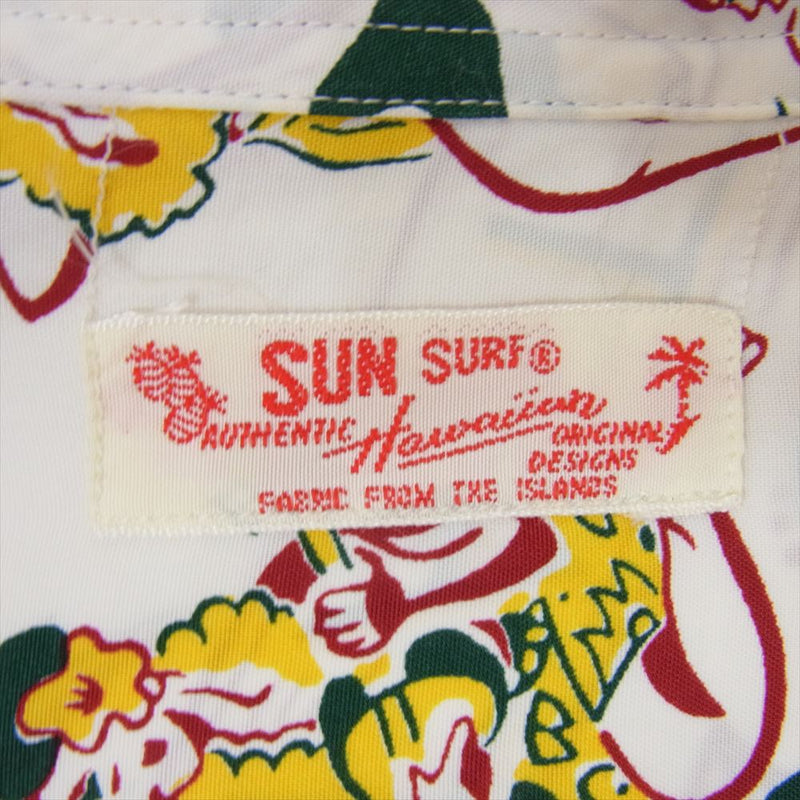 SUN SURF サンサーフ SS28782 日本製 RAYON HAWAIIAN SHIRT STATE OF HAWAII 長袖 アロハ ハワイアン シャツ ホワイト系 M【中古】