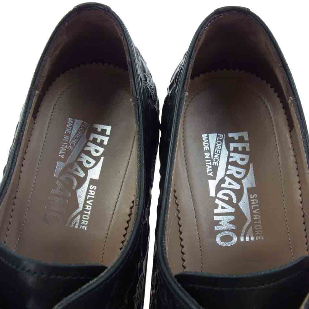 Salvatore Ferragamo サルヴァトーレフェラガモ Grey Lace Up Shoes Calfskin グレー レースアップシューズ カーフスキン シューズ ダービー シューズ ブラック系 8EE【中古】