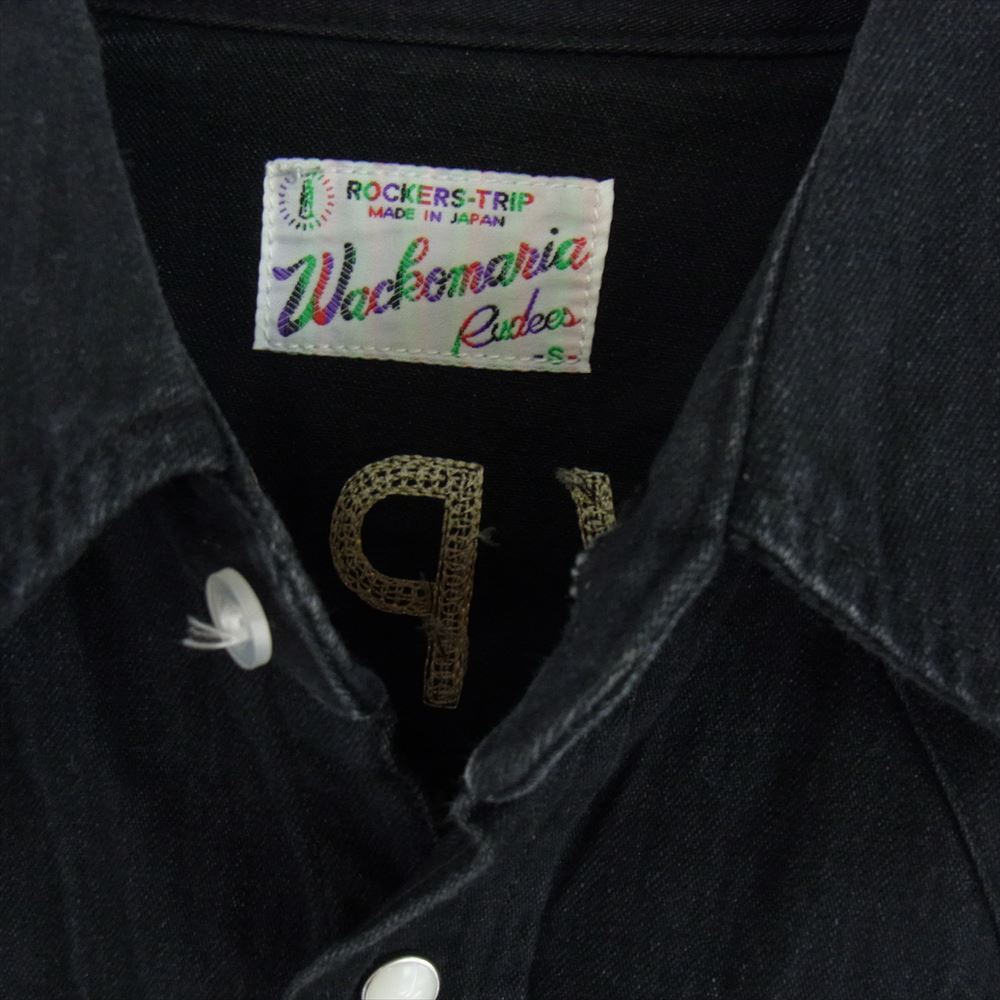 WACKO MARIA ワコマリア バニーガール 刺繍 ブラックデニム 長袖 シャツ ブラック系 S【中古】