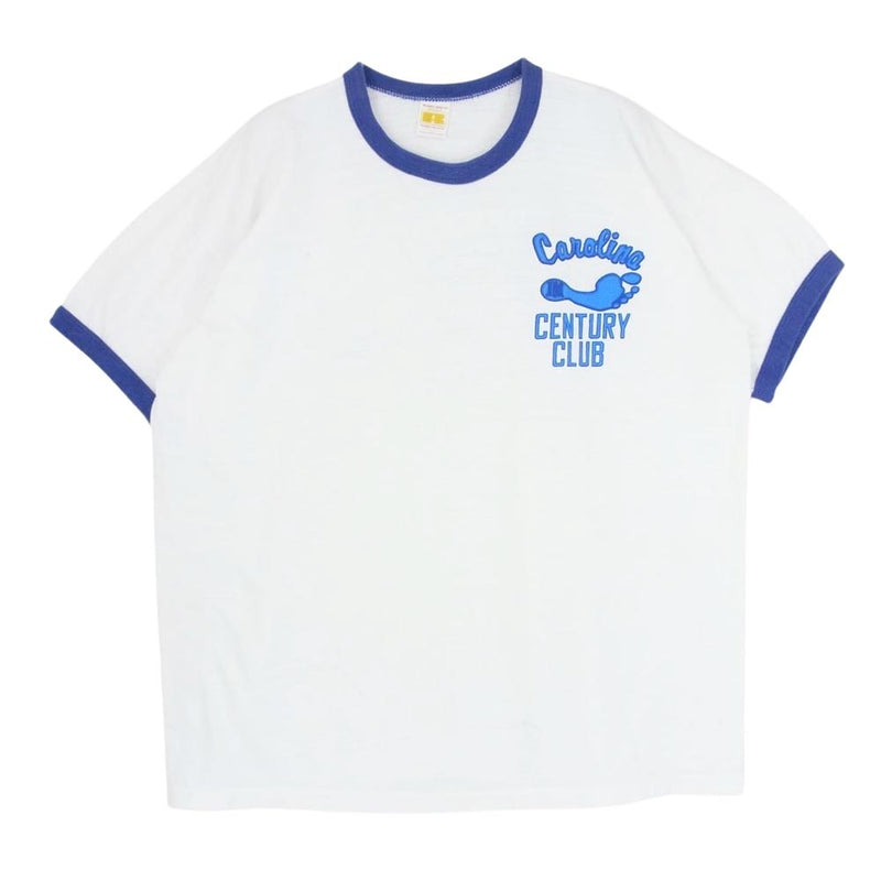 ラッセルアスレチック ヴィンテージ 69s 70s 金タグ プリント トリム 丸首 半袖 Tシャツ ホワイト系 L【中古】