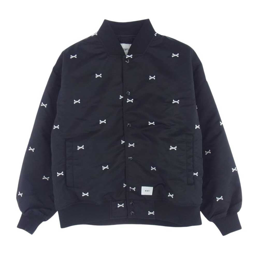 WTAPS ダブルタップス 22SS 221TQDT-JKM01 TEAM JACKET NYLON TWILL TEXTILE クロスボーン刺繍 ナイロン チーム ジャケット ブラック系 02【美品】【中古】