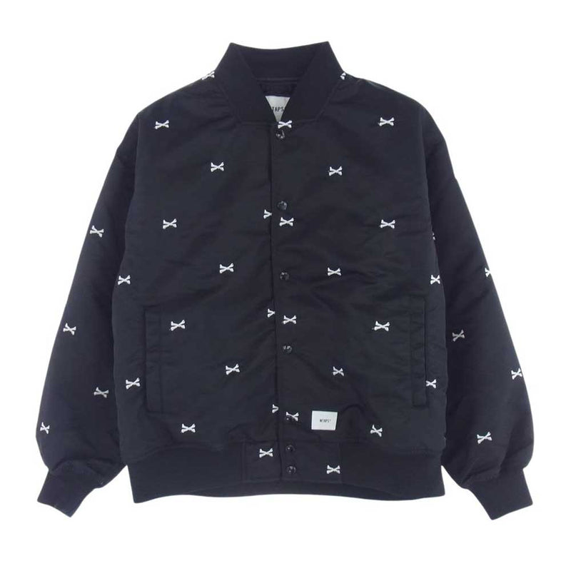 WTAPS ダブルタップス 22SS 221TQDT-JKM01 TEAM JACKET NYLON TWILL TEXTILE クロスボーン刺繍 ナイロン チーム ジャケット ブラック系 02【美品】【中古】