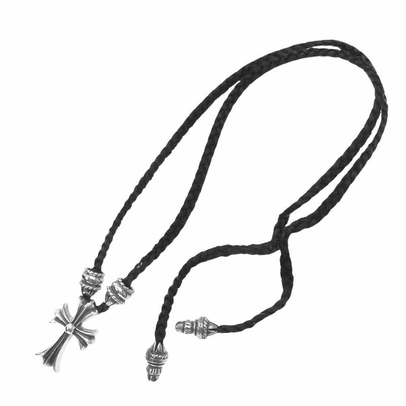 CHROME HEARTS クロムハーツ（原本無） スモール CHクロス ペンダントトップ クリンプト レザーブレード ネックレス シルバー系【中古】