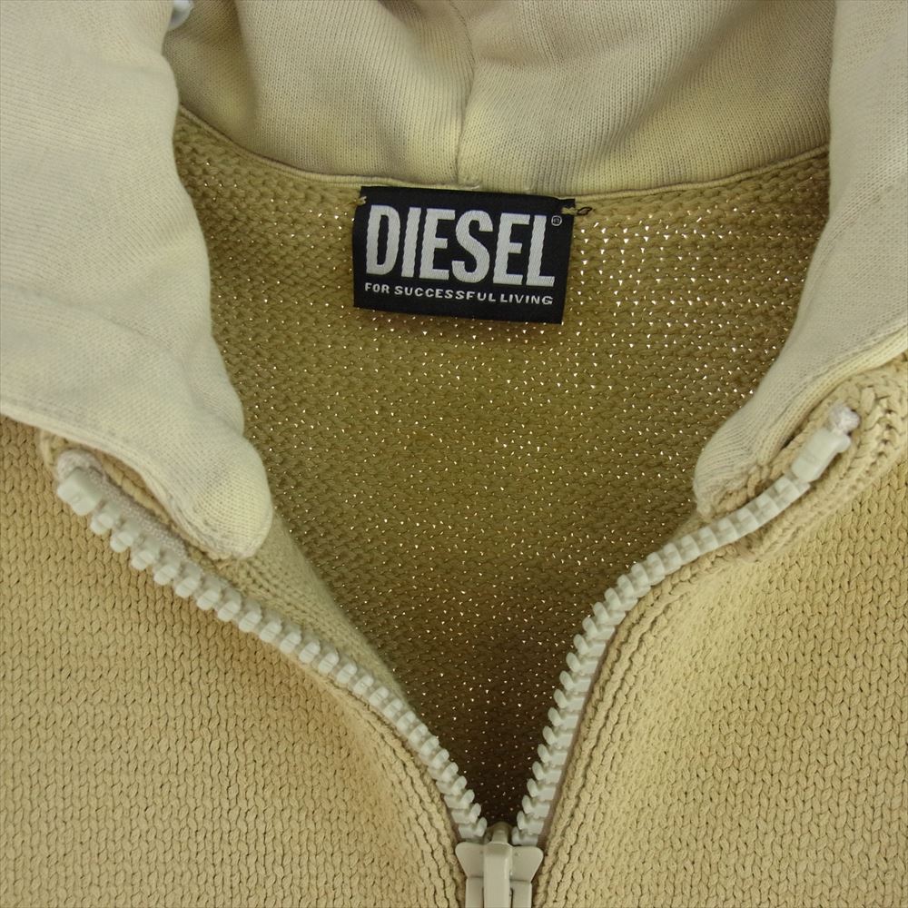 DIESEL ディーゼル K-ONNOR フード付き ジップアップ ニット セーター イエロー系 M【中古】