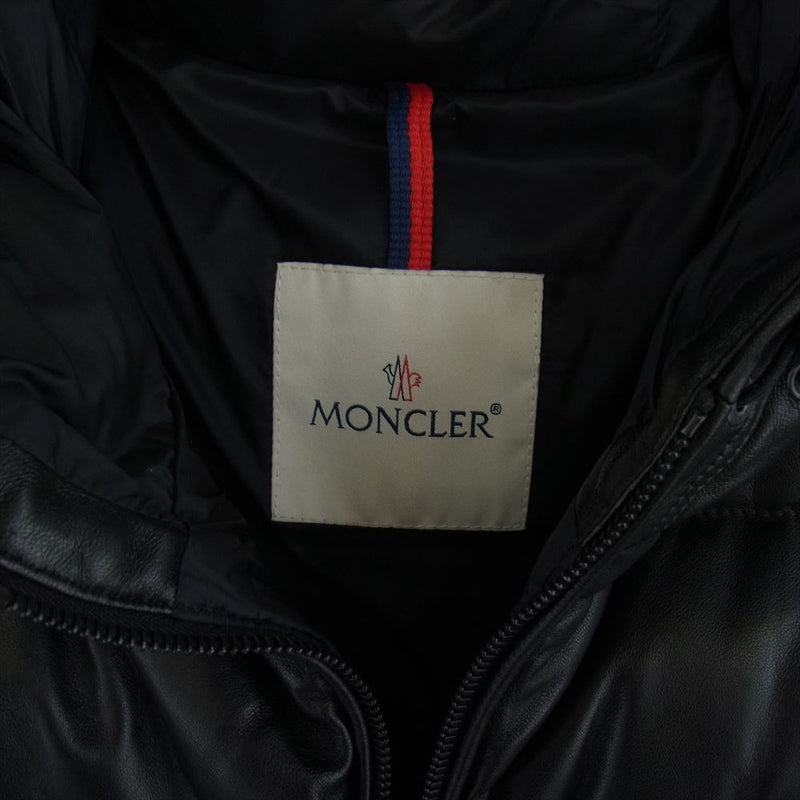 MONCLER モンクレール GEBROULAZ ゲブロウラズ オールレザー ダウン ジャケット  ブラック系 3【美品】【中古】