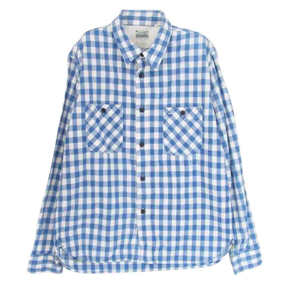バーガスプラス コットン チェック 長袖 シャツ ブルー系 M【中古】