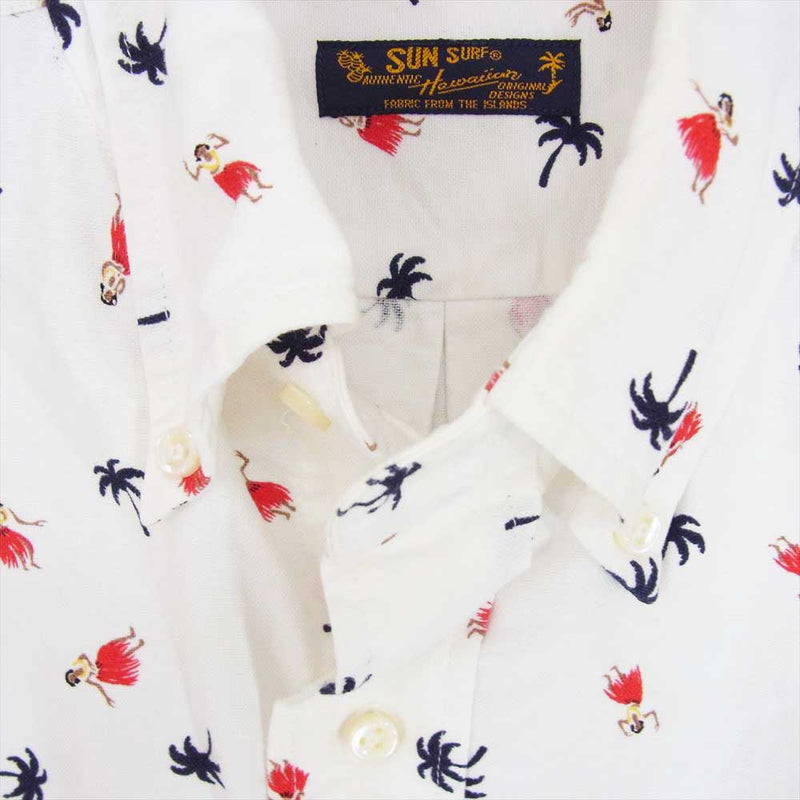 SUN SURF サンサーフ SS24815 COTTON HAWAIIAN SHIRT OXFORD BD SHIRT HULA DANCER フラダンス ボタンダウン ハワイアン 長袖 シャツ ホワイト系 M【中古】