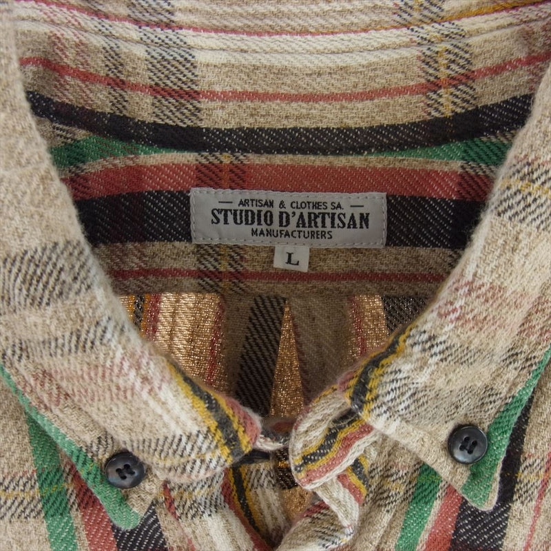 STUDIO D’ARTISAN ステュディオダルチザン 5510 L/S CHECK FLANNEL SHIRT チェック フランネル 長袖 シャツ ベージュ系 L【中古】