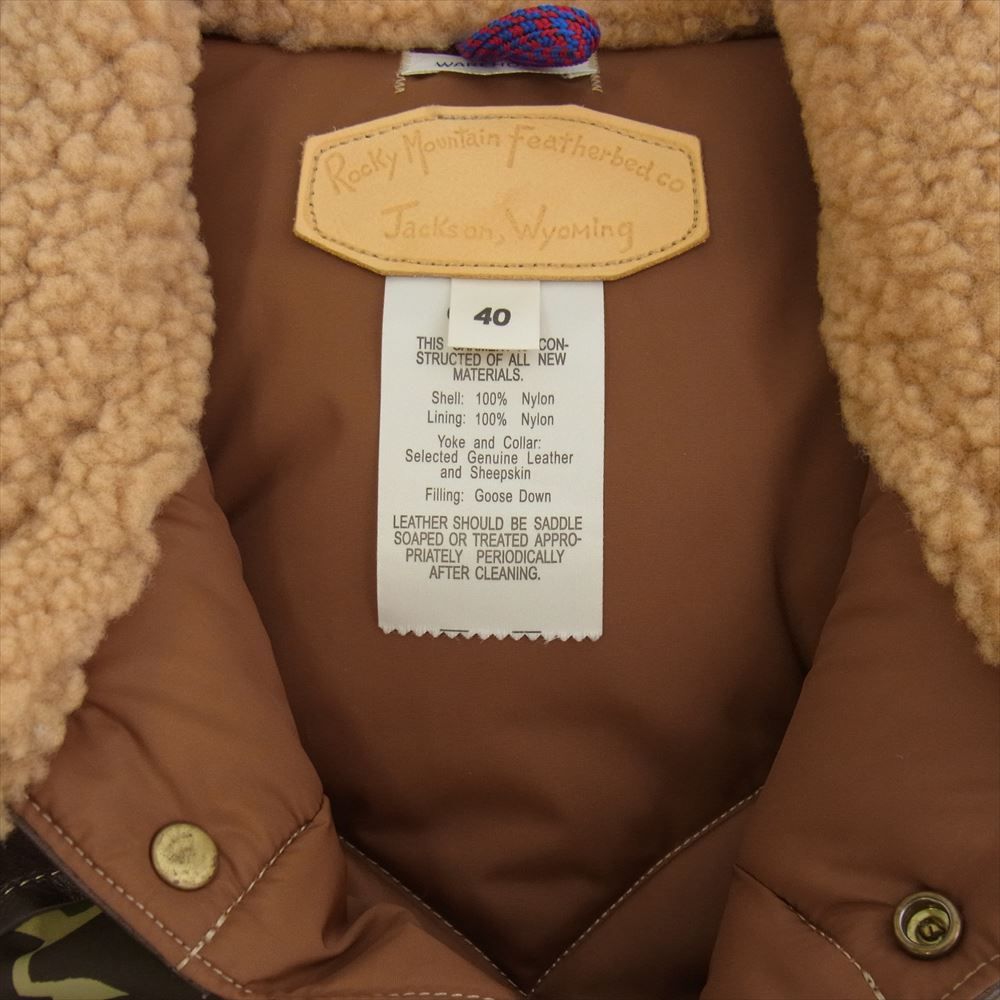 WAREHOUSE ウエアハウス 450-472-53 Rocky Mountain Featherbed ロッキーマウンテンフェザーベッド フェザーベッド 襟ボア レザー 切替 カモ ダウン ベスト 40【中古】