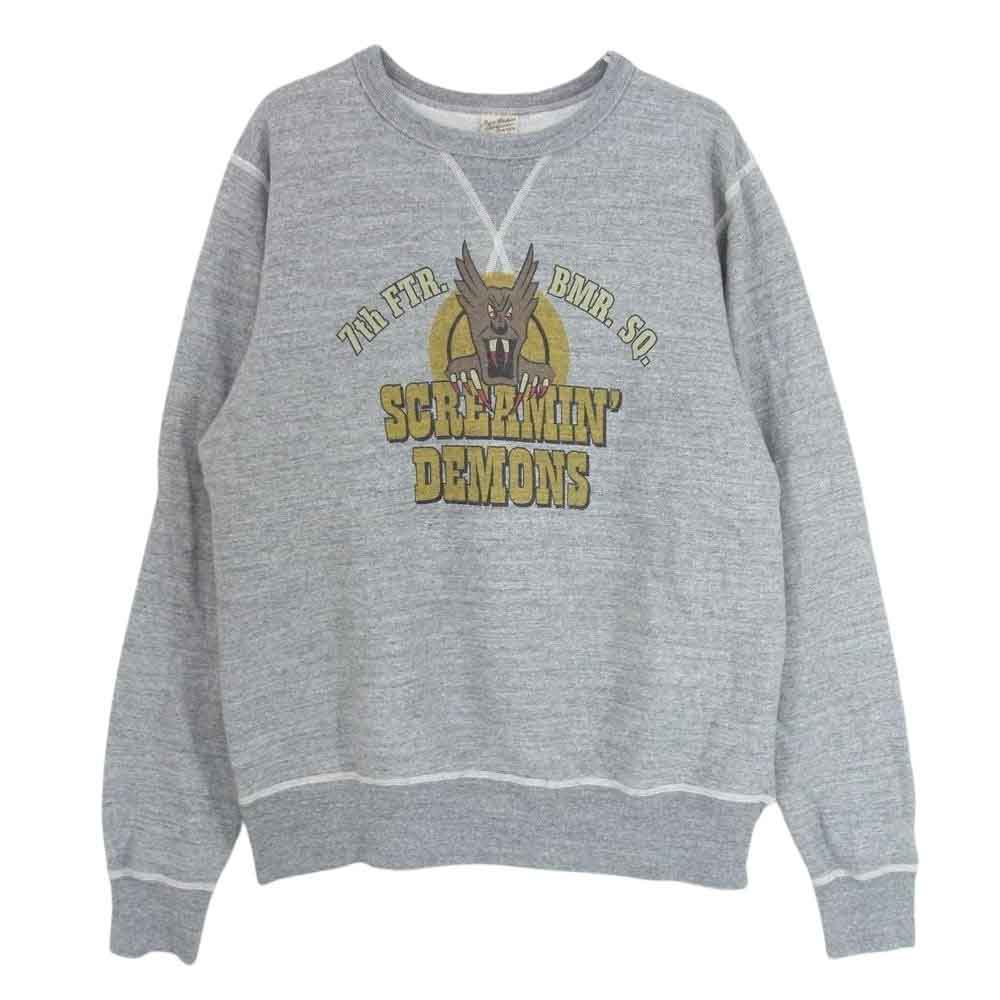 Buzz Rickson's バズリクソンズ BR67774 7th FTR BOMB SQ SET-IN CREW　SWEAT プリント ロゴ スウェット グレー系 L【中古】
