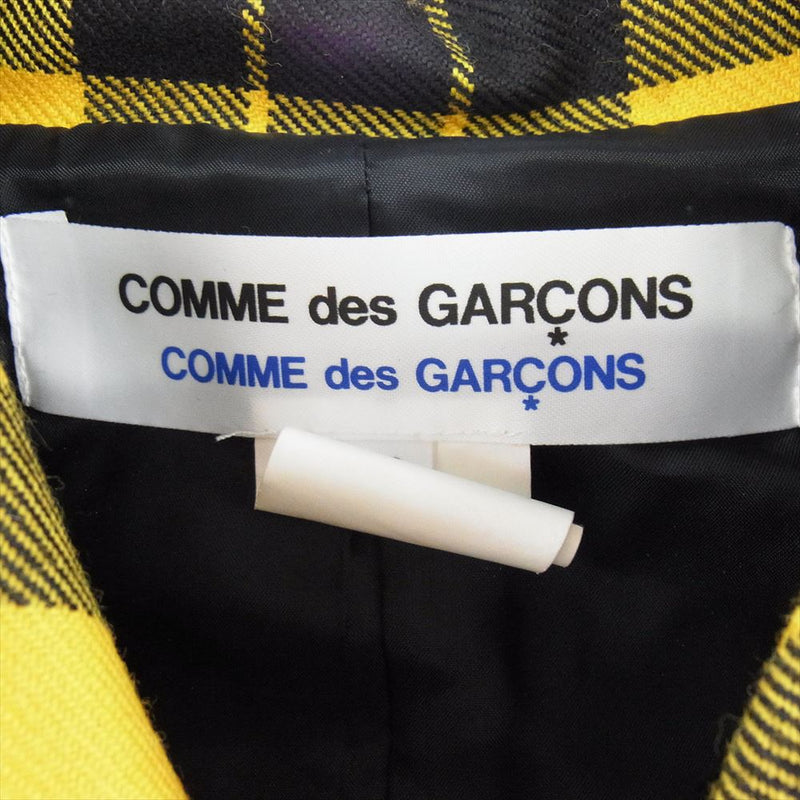 COMME des GARCONS コムデギャルソン W10J023 コムコム 丸襟 タータンチェック ツイード ベロア パッチワーク ペプラム ジャケット ブラック系 XS【美品】【中古】