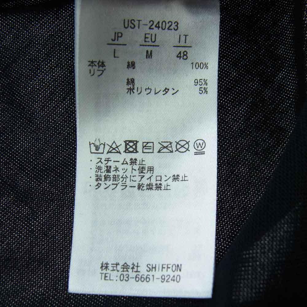 1piu1uguale3 ウノピュウノウグァーレトレ UST-24023 RELAX リラックス ラインストーン サイド ロゴ 半袖 Tシャツ ブラック ブラック系 L【美品】【中古】