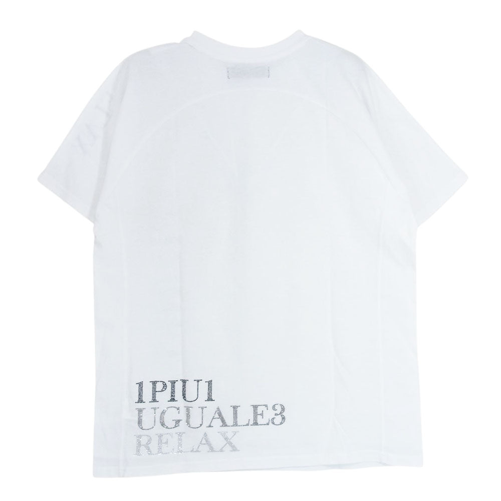 1piu1uguale3 ウノピュウノウグァーレトレ UST-24048SZ RELAX リラックス ラインストーン 袖 ロゴ 半袖 Tシャツ ホワイト系 M【美品】【中古】