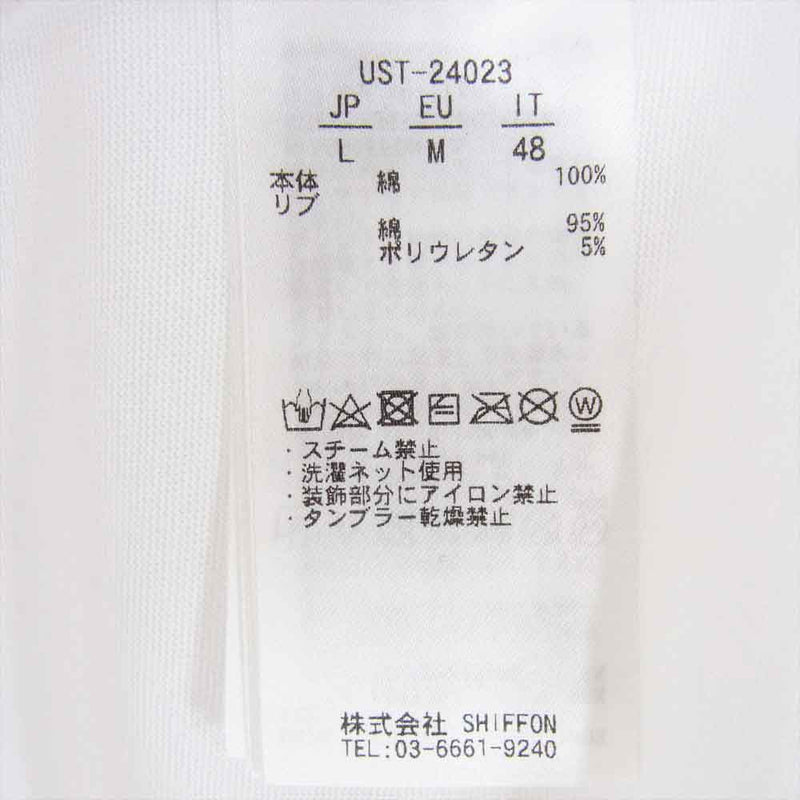 1piu1uguale3 ウノピュウノウグァーレトレ UST-24023 RELAX リラックス ラインストーン サイド ロゴ 半袖 Tシャツ ホワイト系 L【美品】【中古】