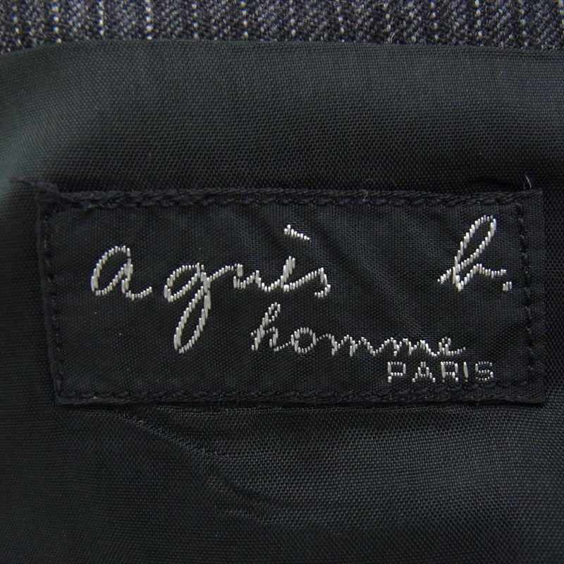 agnes b. アニエスベー 076243/076242 フランス製 ジャケットスラックスパンツ セットアップ ウール ストライプ グレー系 48 パンツ36【中古】