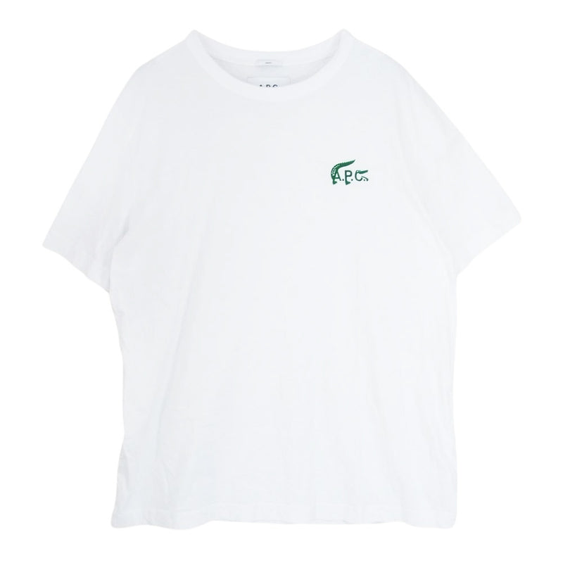 A.P.C. アーペーセー × LACOSTE ラコステ RELAXED FIT COTTON JERSEY T-SHIRT フロッキー ロゴ プリント リラックス フィット コットンジャージー 半袖 Tシャツ ホワイト系 XXL【中古】