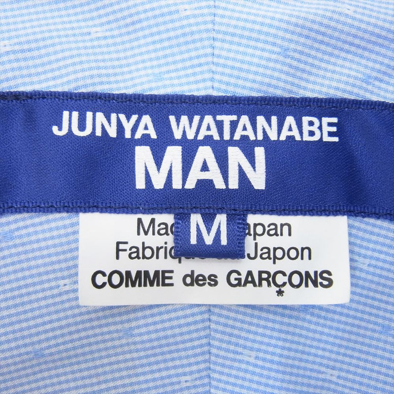 JUNYA WATANABE COMME des GARCONS ジュンヤワタナベコムデギャルソン 22SS WI-B003 ストライプ リネン キャンバス プリント パッチワーク ドッキング シャツ ブルー系 M【中古】