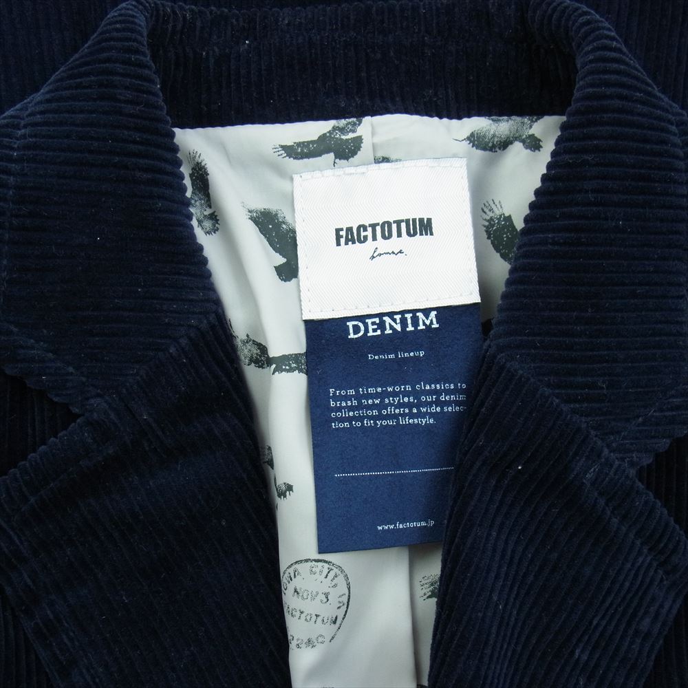 FACTOTUM ファクトタム 13AW No01031226 コーデュロイ チェスター フィールド コート ネイビー系 44【中古】