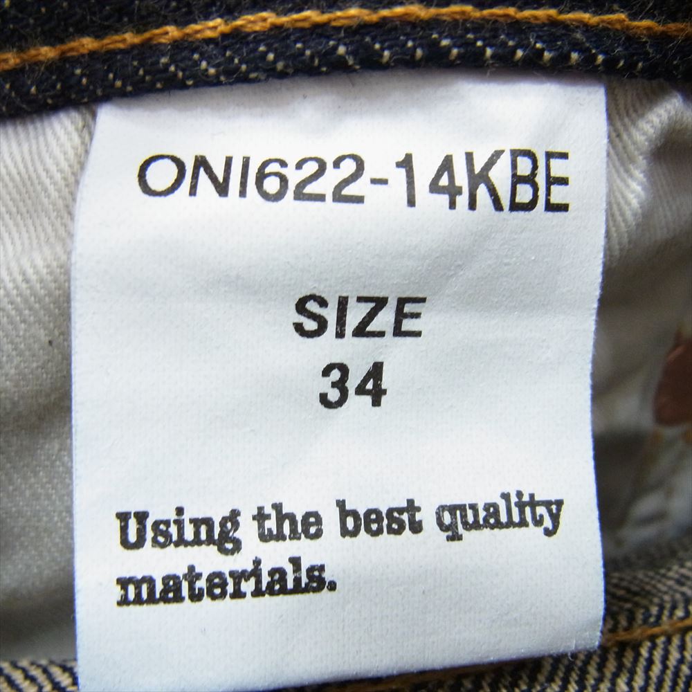 鬼デニム ONI622-14KBE 14oz. Indigo x Beige Relax Tapered 青鬼 リラックス テーパード ボタンフライ インディゴブルー系 34【中古】