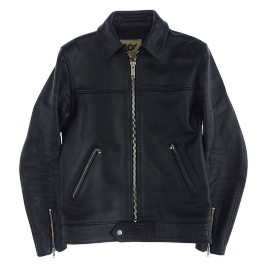 トリプルシックス LJM-9TF   IGHT FIT SINGLE LEATHER JACKET タイトフィット センタージップ シングル ライダース ジャケット ブラック系 34【中古】