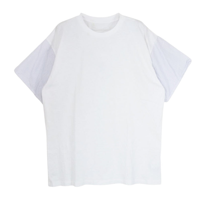 MAISON MARGIELA メゾンマルジェラ S52GC0082 MM6 ストライプ スリーブ切替 クルーネック 半袖 Tシャツ ホワイト系 S【中古】