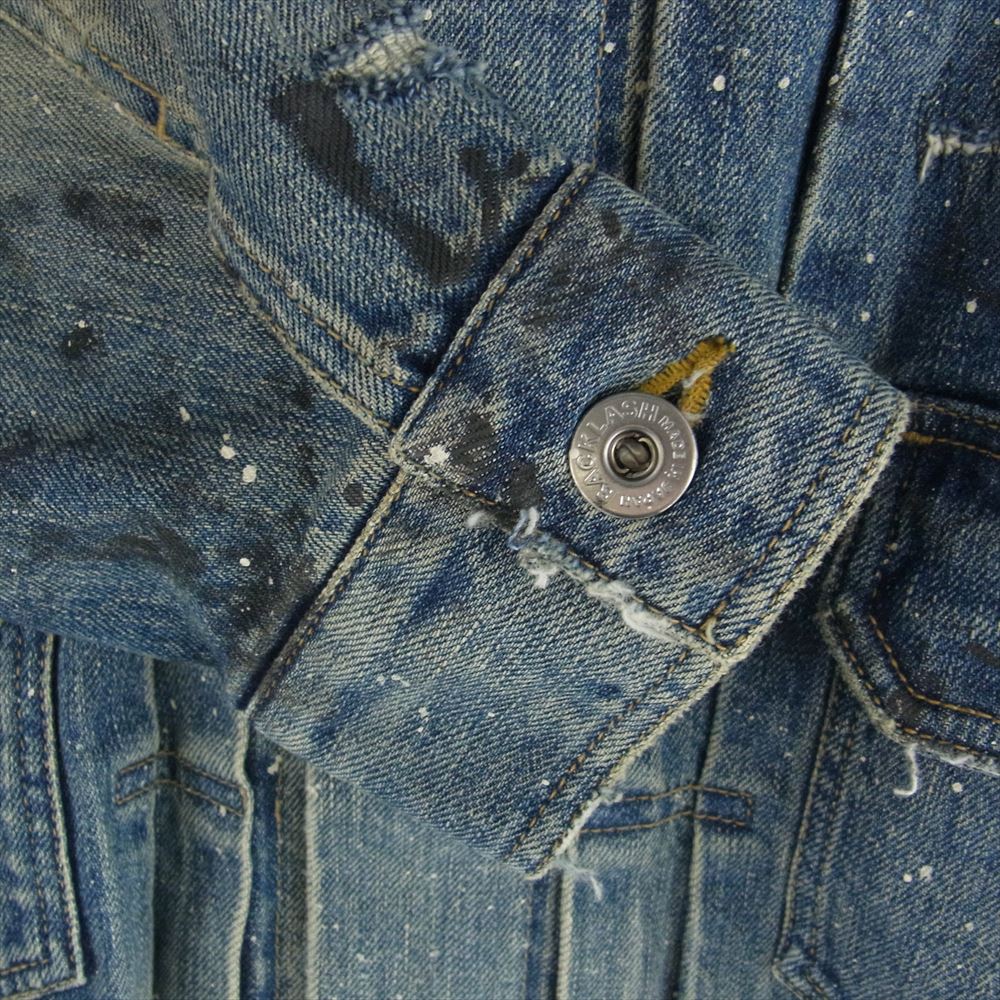 ISAMUKATAYAMA BACKLASH イサムカタヤマバックラッシュ 24SS D-704-KO x KOSUKE MATSUI THE DENIM STRETCH SELVEDGE DENIM 2ND. JACKET S ストレッチ セルビッチ デニム ジャケット ダメージ加工 ペイント加工 S【美品】【中古】