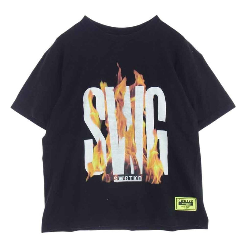 SWAGGER スワッガー ロゴ ファイヤー プリント Tシャツ 半袖 ブラック系 L【中古】