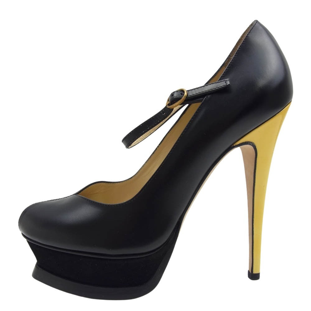 Yves Saint Laurent rive gauche イヴサンローランリヴゴーシュ YSL パンプス ハイヒール ピンヒール ベルト付き ブラック系 37【中古】