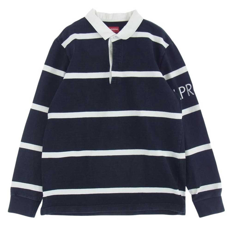 Supreme シュプリーム 16AW Striped Rugby ストライプ ラガー ラグビー シャツ ブラック系 ホワイト系 L【中古】