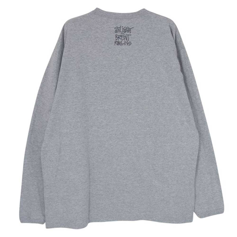 STUSSY ステューシー プリント コットン 丸首 クルーネック Tシャツ カットソー 長袖 グレー系 XL【中古】