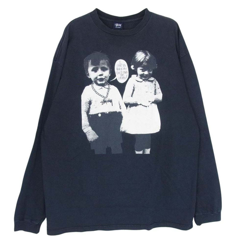 STUSSY ステューシー 90s OLD オールド キッズ フォト プリント Tシャツ 長袖 ネイビー系 L【中古】