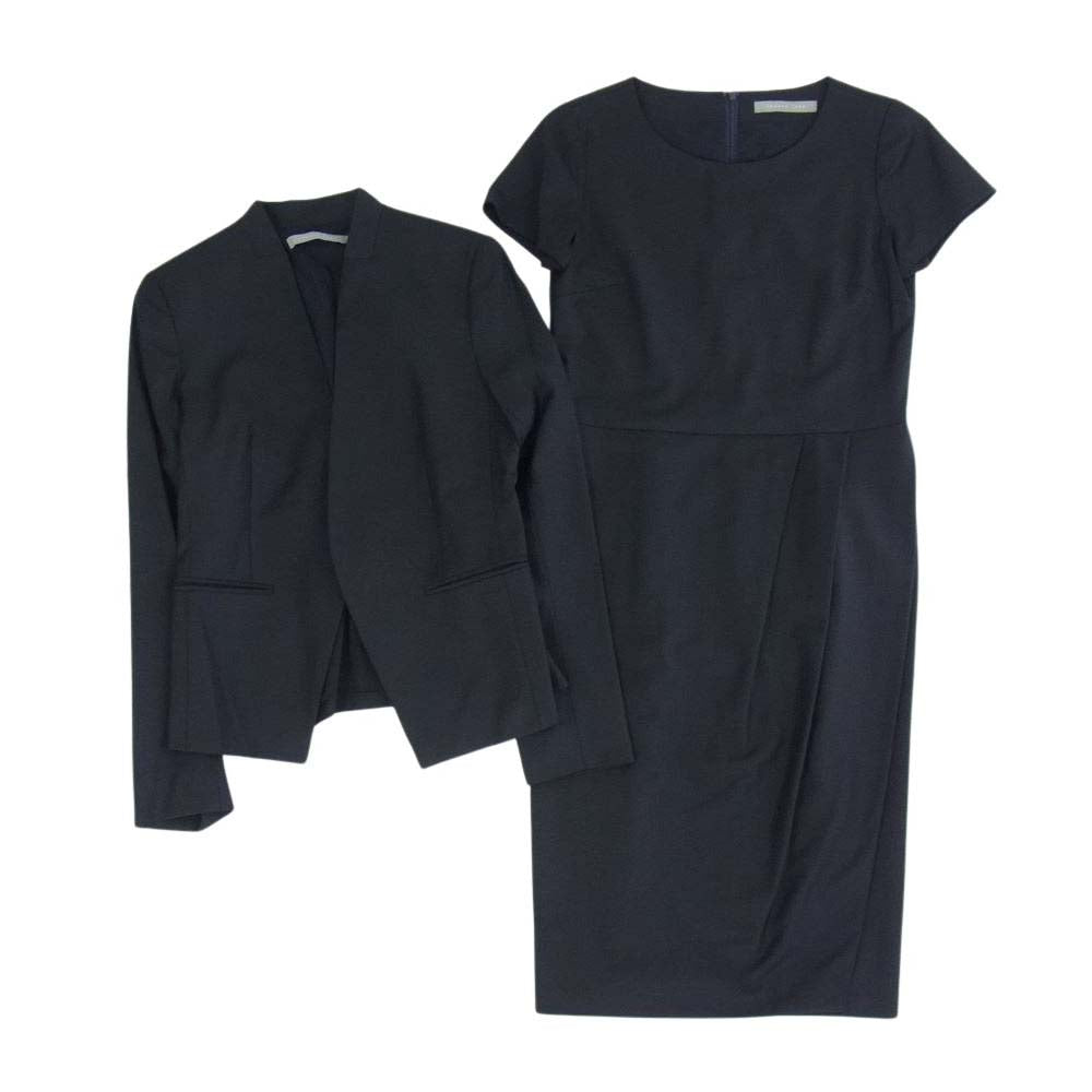 theory セオリー 03-9904120 theory luxe セオリーリュクス ノーカラー ジャケット セットアップ スーツ ブラック系 38【中古】