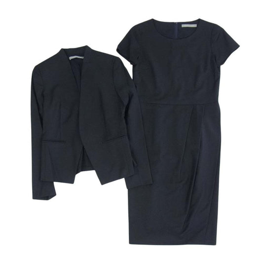 theory セオリー 03-9904120 theory luxe セオリーリュクス ノーカラー ジャケット セットアップ スーツ ブラック系 38【中古】