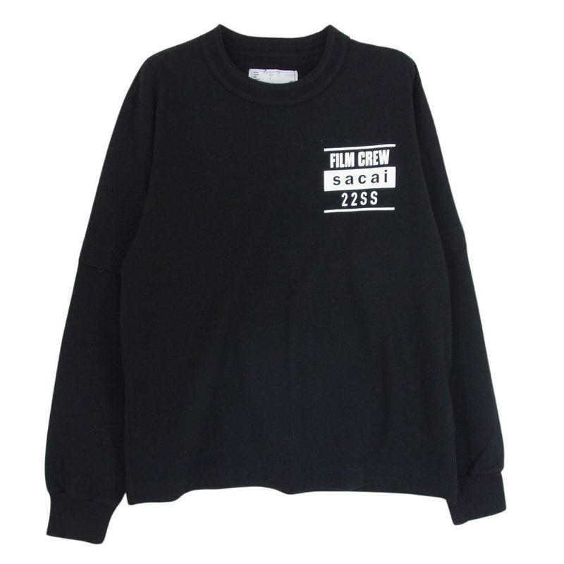 Sacai サカイ 22SS 22-0400S Film Crew L/S T-Shirt フィルムクルー ロゴプリント レイヤード 長袖 カットソー ロングスリーブ Tシャツ ロンT ブラック ブラック系 1【中古】