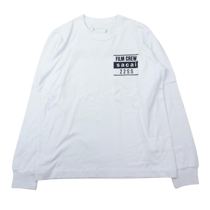 Sacai サカイ 22SS 22-0400S Film Crew L/S T-Shirt フィルムクルー ロゴプリント レイヤード 長袖 カットソー ロングスリーブ Tシャツ ロンT ホワイト ホワイト系 1【美品】【中古】