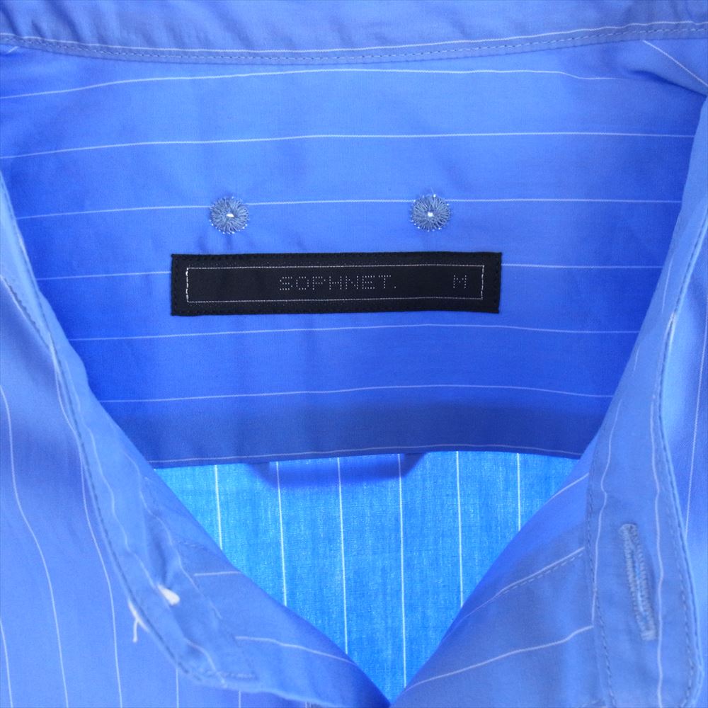 SOPHNET. ソフネット SOPH-242020 BAND COLLAR SHIRT バンドカラー ストライプ 長袖 シャツ ブルー系 M【中古】