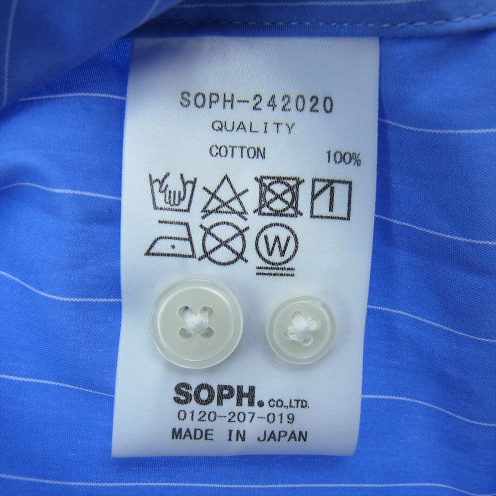 SOPHNET. ソフネット SOPH-242020 BAND COLLAR SHIRT バンドカラー ストライプ 長袖 シャツ ブルー系 M【中古】