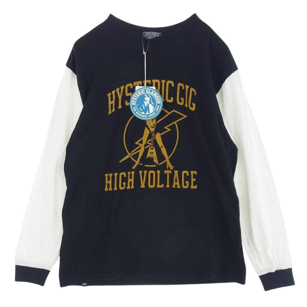 HYSTERIC GLAMOUR ヒステリックグラマー 23AW 02233CL04 HIGH VOLTAGE ハイボルテージ ガール プリント 長袖 Tシャツ ブラック系 ホワイト系 L【美品】【中古】