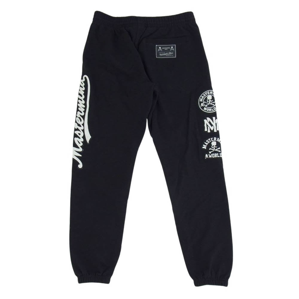 mastermind JAPAN マスターマインドジャパン × Mitchell&Nes WORLD PANTS ミッチェルアンドネス パッチワーク ロゴ スウェット ワールド パンツ ブラック系 M【中古】