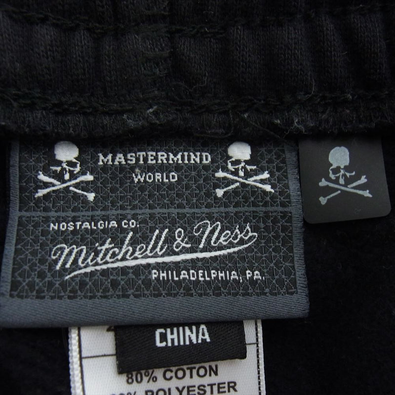 mastermind JAPAN マスターマインドジャパン × Mitchell&Nes WORLD PANTS ミッチェルアンドネス パッチワーク ロゴ スウェット ワールド パンツ ブラック系 M【中古】