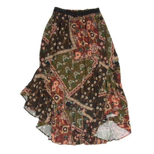 ペールジュート レーヨン フラワー総柄 フレア スカート ブラウン系 F【中古】