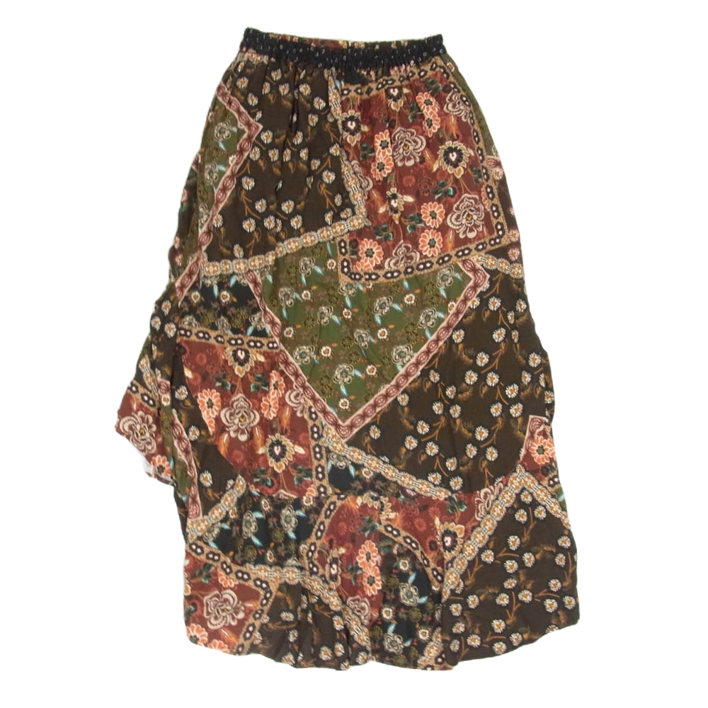 ペールジュート レーヨン フラワー総柄 フレア スカート ブラウン系 F【中古】
