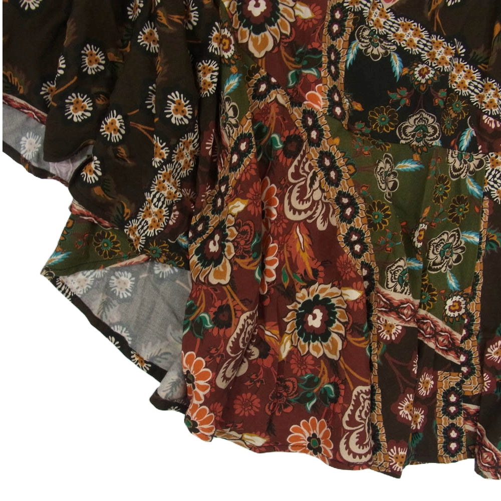 ペールジュート レーヨン フラワー総柄 フレア スカート ブラウン系 F【中古】