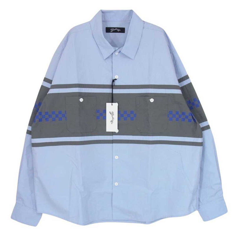 マーブルズ BORDER WORK SHIRT ボーダー ワーク シャツ ブルー系 XL【中古】