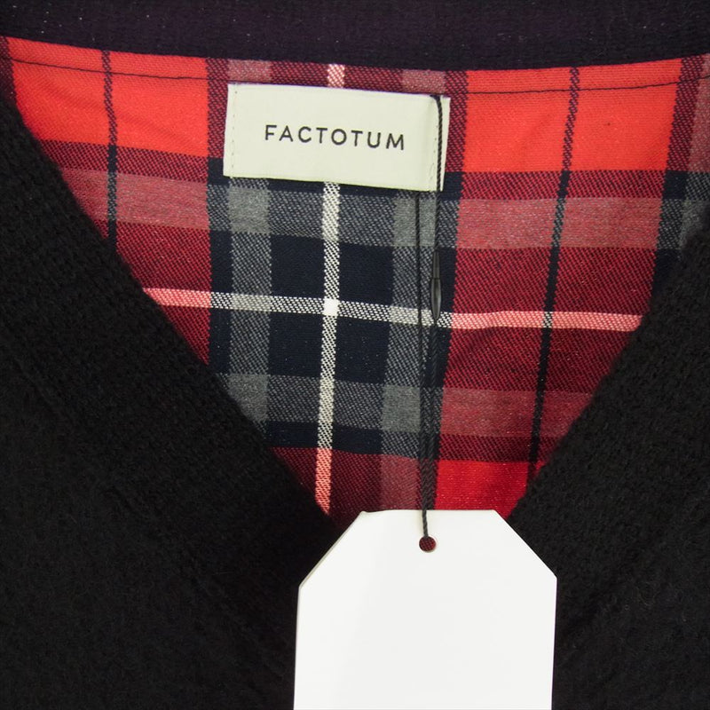 FACTOTUM ファクトタム ドッキング チェック 背面切替 ニット カーディガン  ブラック系 レッド系 46【美品】【中古】