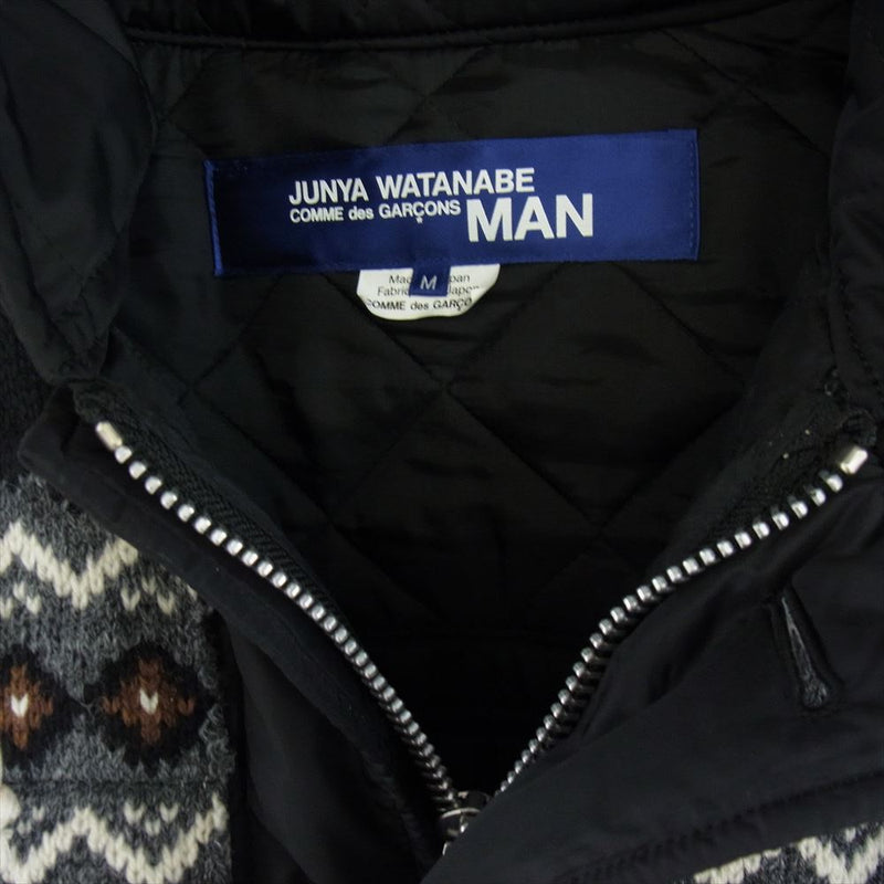 JUNYA WATANABE COMME des GARCONS MAN ジュンヤワタナベコムデギャルソンマン 21AW WH-C010 ウールジャガードニット エステルツイル キルティング エルボーパッチ 異素材切替 ブルゾン ジャケット M【中古】