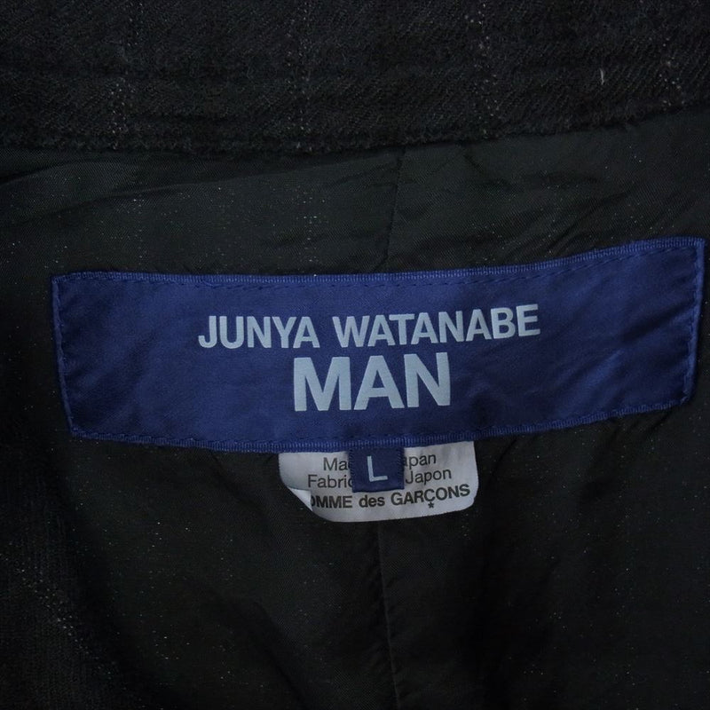 JUNYA WATANABE COMME des GARCONS MAN ジュンヤワタナベコムデギャルソンマン 23AW WL-J008 ウールストライプ 製品加工 多素材パッチワーク 異素材切替 エルボーパッチ テーラードジャケット ブラック系 L【中古】